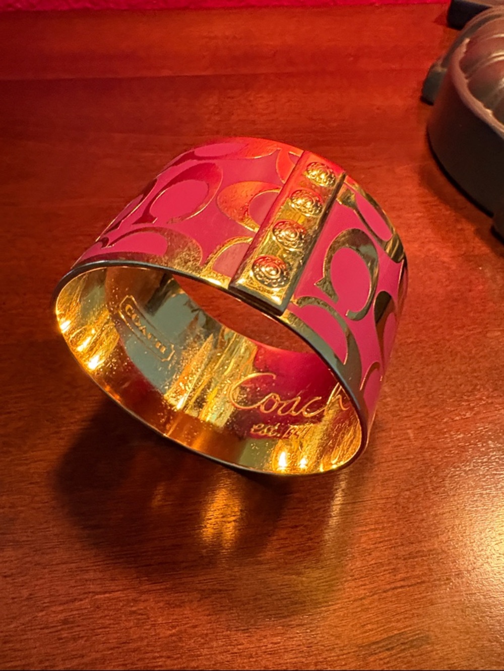 Coach Pink and Gold Logo Cuff Bracelet - Picture 3 of 7